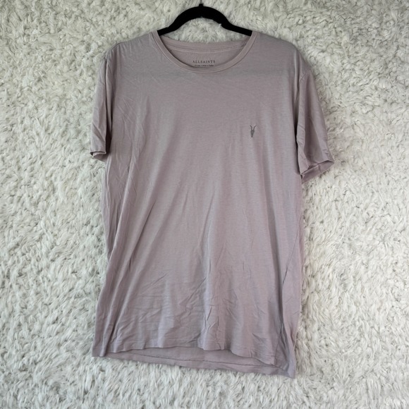 ALL SAINTS Slim Fit T Shirt Mens XL Organic Cotton Short Sleeve Purple Gray - Picture 7 of 8